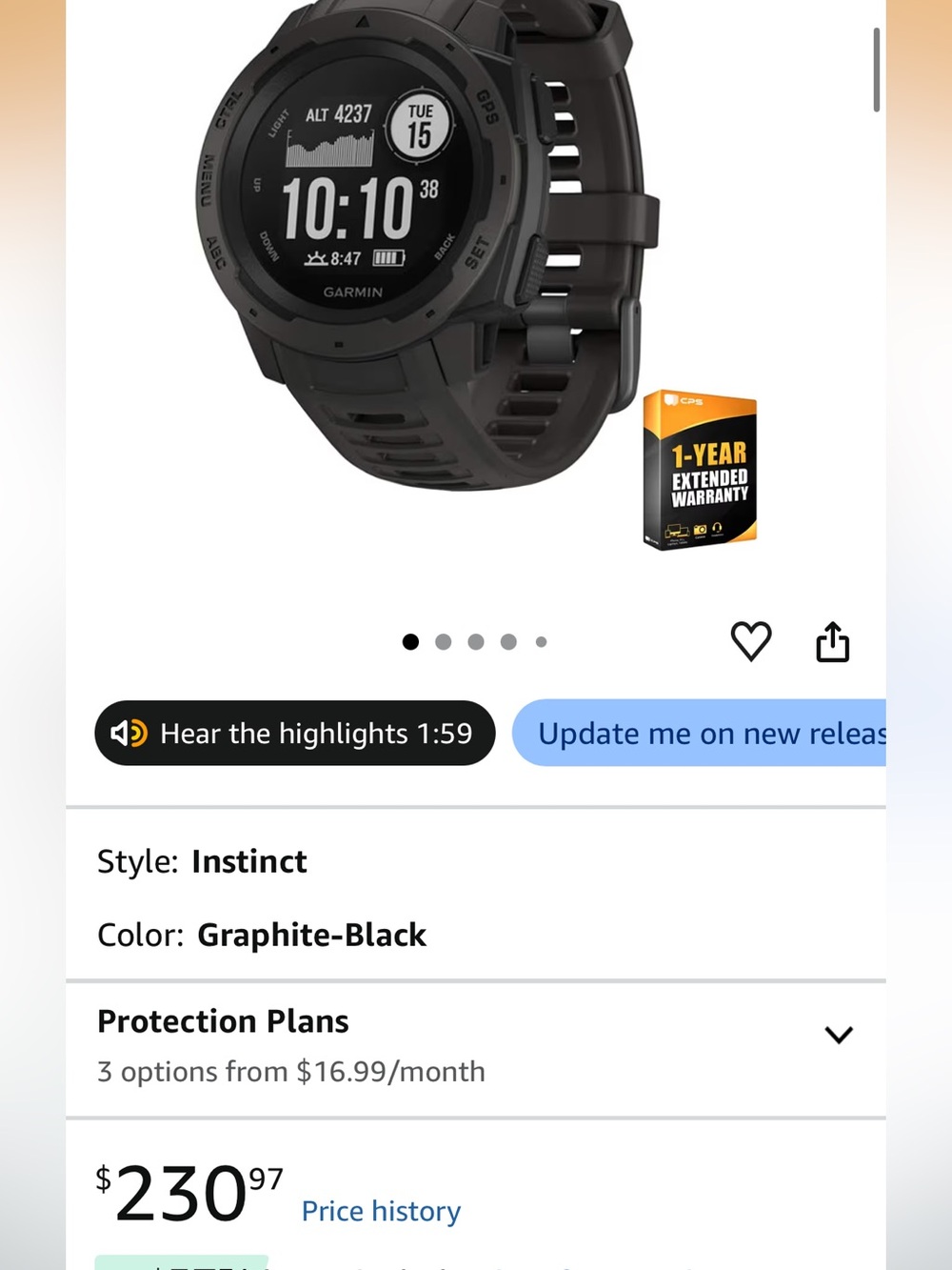 garmin Instinct GPS Smartwatch in Graphite Black